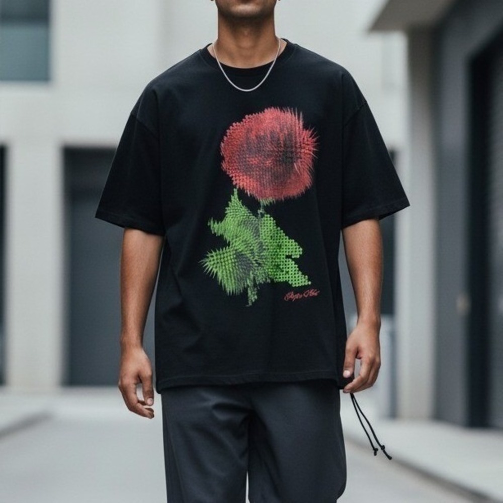 Ksubi Supernet Rose‎ Graphic Tee 2XL Black Cotton Y2K Cyber Streetwear Shirt